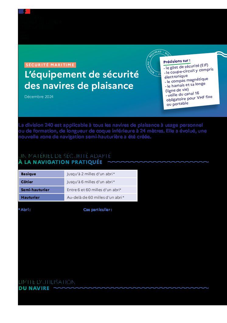 SECURITE NAVIRE DE PLAISANCE : MODIFICATION DE LA LEGISLATION